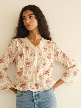 NEW Dôen Hillock Top In Ivory Lantana Floral Size M